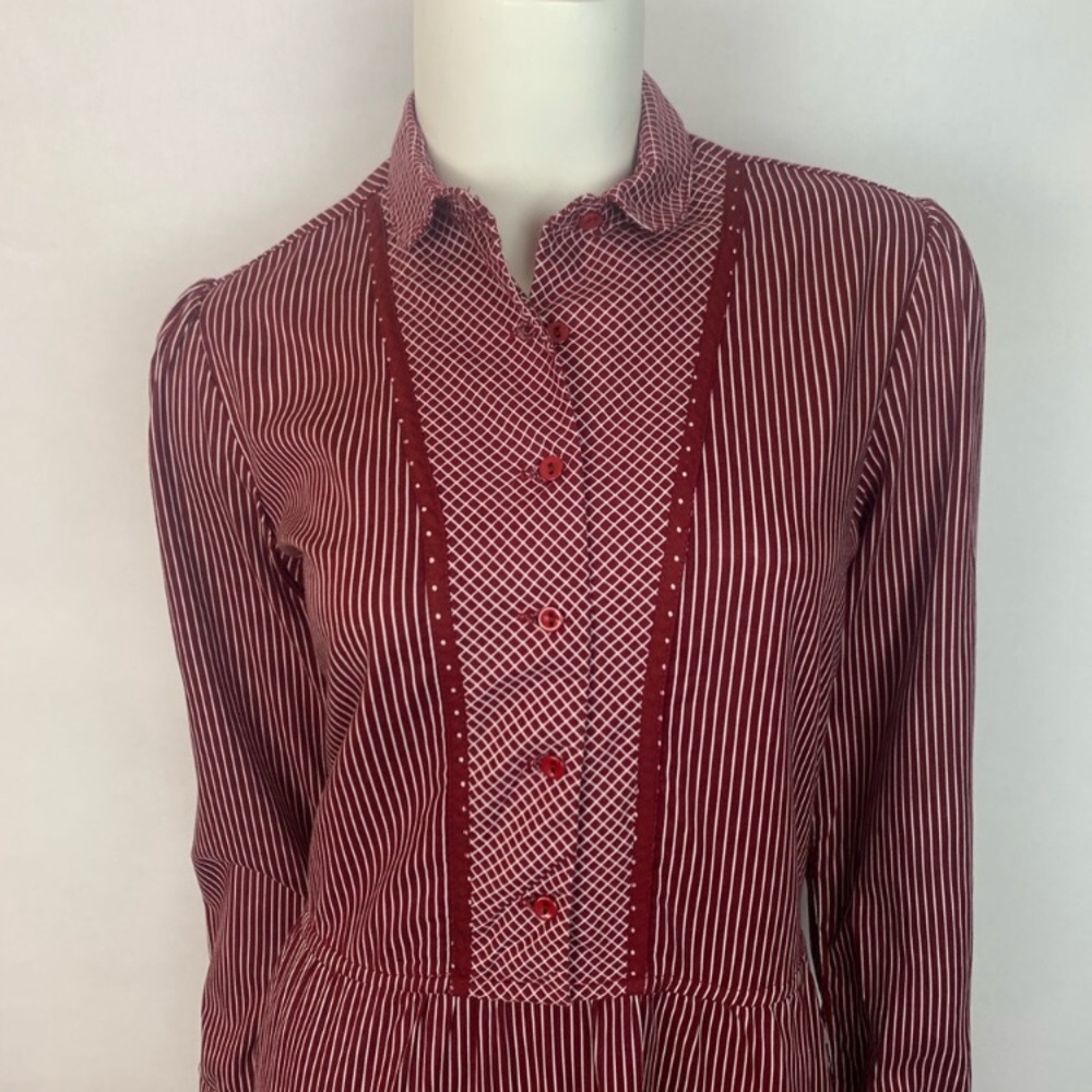 Vintage Lanz Dress Burgundy Stripe Midi Medium - Picture 3 of 15